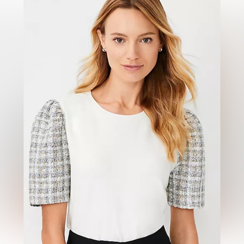 Tweed Sleeve Ponte Top